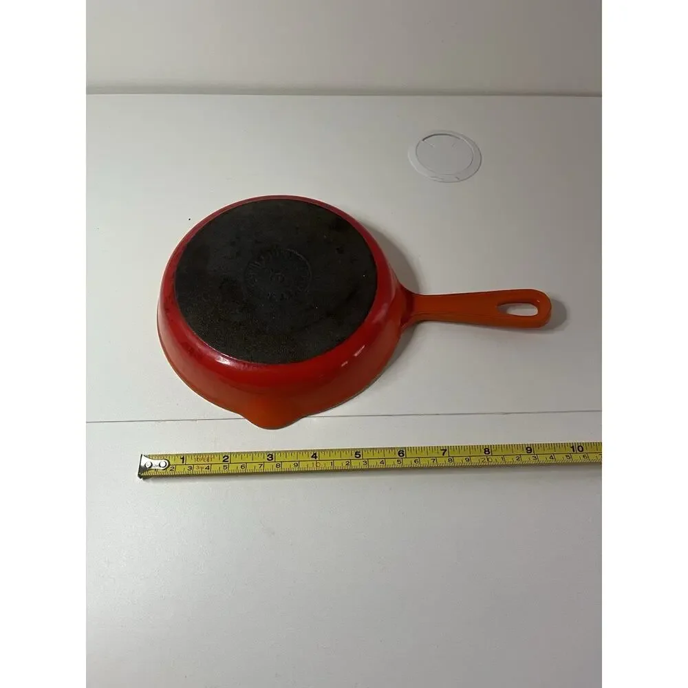 Lot of 4 Vintage LE CREUSET Pots Pans Flame Orange Wood Handle With 2 Lids USED